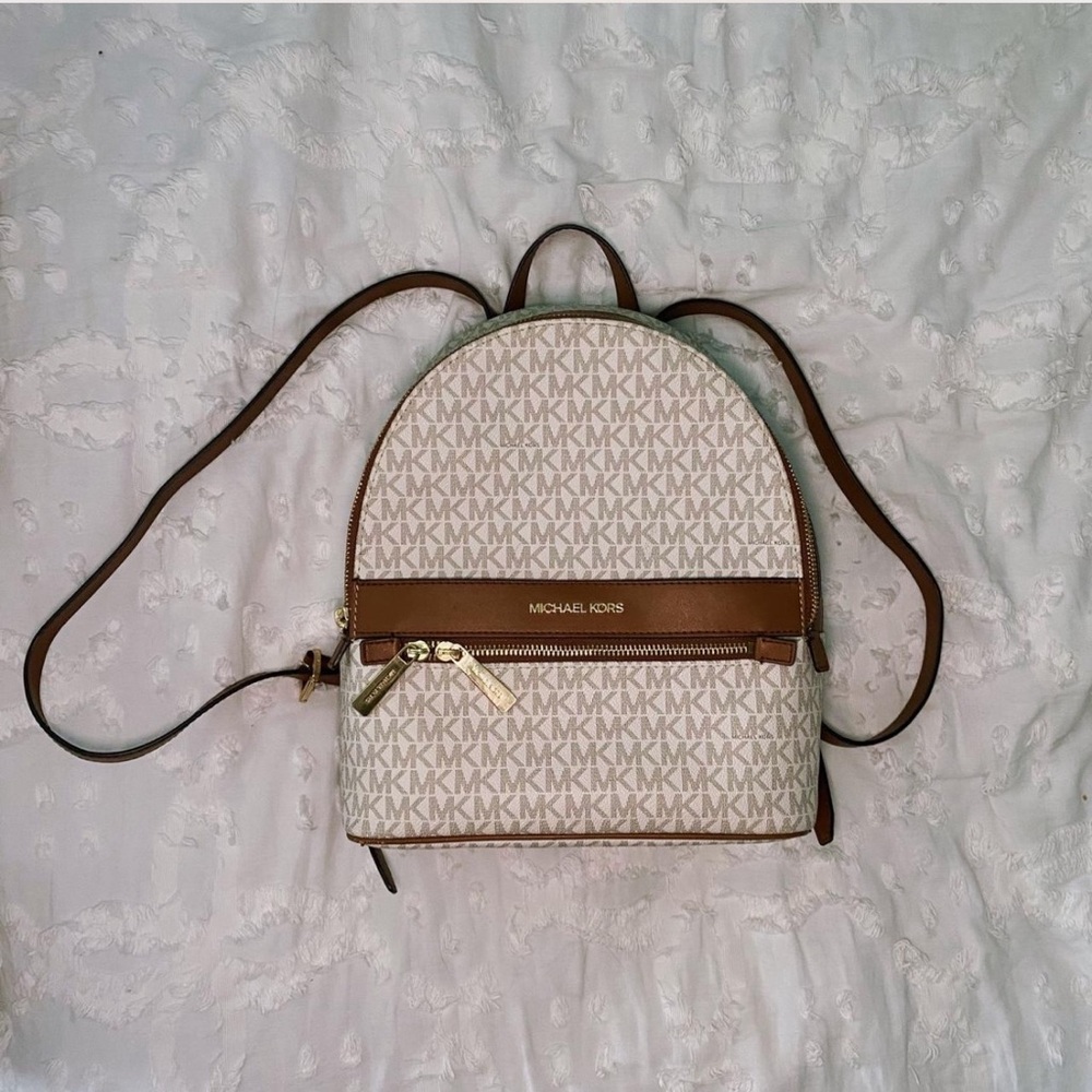 Michael Kors Brown and Cream Monogram Backpack